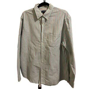 Lands' End Red Green White Gray Men Lg Long Sleeve Button Up‎ Shirt 16-16 1/2